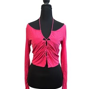 Urban Outfitters New With tags Women’s Hot Pink Ruched Front Long Sleeve Top